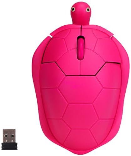 KeautFair Cute Animal Turtle Shape Wireless Mouse - Portable USB Cordless, Ergonomic Design, 2.4GHz, 1600 DPI, Quiet, for Laptops, iPad, Windows, iOS, Kids, Children, Gift (Rose Red)
