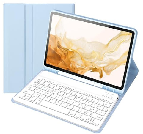 HLTOOP Tastatur Hülle für Samsung Galaxy Tab S8 2022/S7 2020 11 Zoll, QWERTZ TastaturHülle mit Stift Halter Wireless Abnehmbare Tastatur,Blau