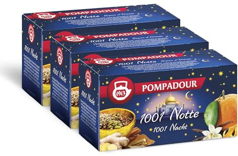 Pompadour, Infuso 1001 Notte, 60 Filtri (3 Confezioni da 20 Filtri), con Cannella, Zenzero e Cardamomo, Ideale per le Fredde Sere d'Inverno, Senza Lattosio, Glutine e Allergeni, Vegan
