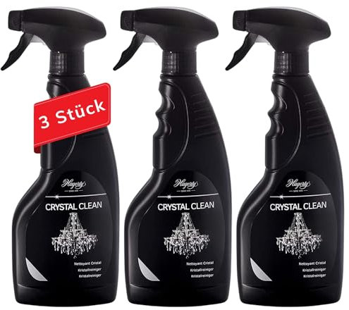 Hagerty Set 3x Crystal Clean Kristallreiniger Spray 500 ml I Effektives Kronleuchter Reinigungsmittel I Reinigungs-Spray zur mühelosen Reinigung und Pflege von Leuchtern aus Kristall Glas und Metall