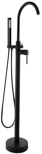 Grifo de pie independiente negro para bañera, monomando, ducha de mano de pie, montaje en suelo, para bañera, bañera independiente
