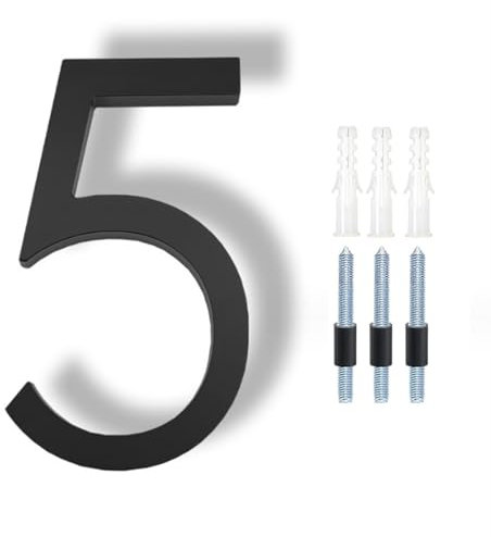 HKFENG Floating House Number Plaques 5 inch,House Number Sign,House Numbers Plates for Outside,Modern Door Numbers Signage Zinc Alloy Black