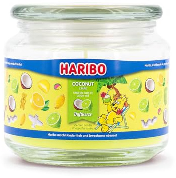 Haribo Duftkerze im Glas mit Deckel | Coconut Lime (300g) | Duftkerze Kokos | Kerze lange Brenndauer bis 60h | Kerzen Grün | Geschenkidee für Frauen, Geburtstag