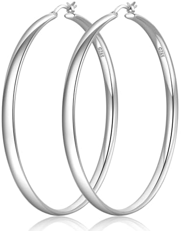 Senteria Creolen Silber 925 Groß Hypoallergen Creolen Silber Leichte Silber Creolen Damen 925 Groß 5MM Breit Ohrringe Creolen Silber 40MM