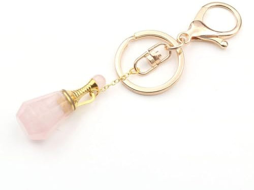 Tesselite Améthyste Naturelle à facettes Gourde Jaune diffuseur de Bouteille de Parfum Quartz fumé Quartz Rose Pendentif Porte-clés personnalisé Bijoux Unisexe, Quartz Rose, Taille Unique