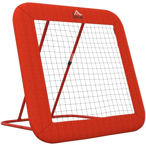 HOMCOM Rebounder für Fußball, 128 x 118 cm Prellwand mit Schutzkante Heringen, verstellbar in 5 Stufen, tragbares Rebound, Fußballtor für Jugendliche, Rückprallwand für Fußball Training, Rot