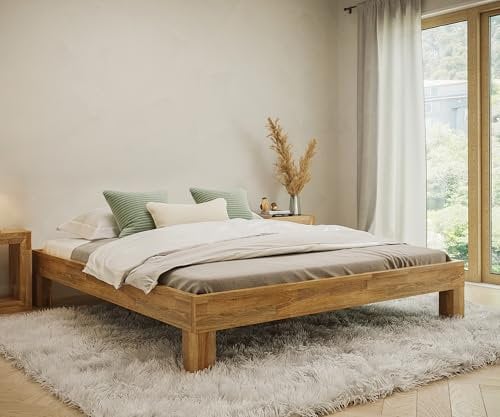 skølm Floki Massivholzbett 180x200 cm aus Eiche - hochwertiges Bettgestell - Bettrahmen ohne Bettkopf - Holzbett in Natur geölt - Bett 180x200 cm geeignet als Doppelbett - Futonbett