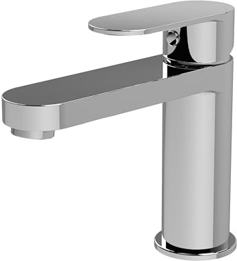 Balterley Bathroom Sink Taps, Mono Basin Mixer Tap with Push Button Waste, Single Lever Temperature Control Bathroom Tap, Round Body, Flat Rounded Tip Spout Taps - 50 x 166 x 149mm (Chrome)