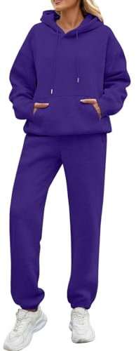 Tracksuit,Jogging Damen Anzug Set,Jogginganzug Damen Fleece Zweiteiler Trainingsanzug Weich Baumwolle Hausanzug Hoodies Warm Freizeitanzug mit Taschen,Violett,3XL