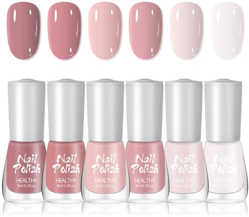 DMQ Nude Pink Nail Polish Sets, 6 Colors French Manicure Nail Varnish Kit, Quick Dry & Long Lasting All Season Pastel Milky Nail Gel for Women Nail Art DIY Manicure Home - No Need Cure