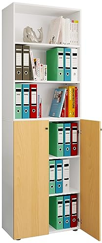 VCM Büroschrank mit 6 Fächern | Büroregal | moderner Aktenschrank mit Drehtüren | Maße ca. H. 220 x B. 70 x T. 40cm – Lona 6-Fach