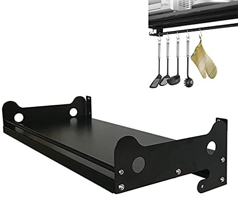 Supporto da parete per microonde con portaspezie e pentola, per forno a microonde, nero, 50 x 30 cm
