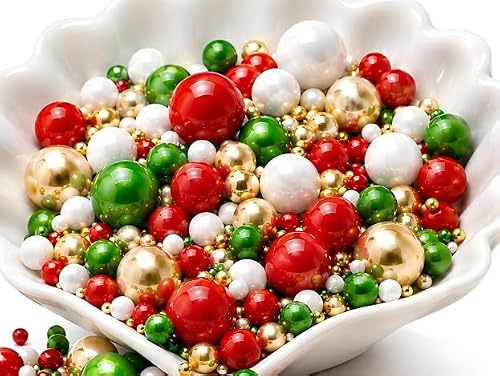 Gold Red Green White 100g Edible Gold Sprinkles Metalic Pearl Sprinkles Of Sugar Cake Sprinkles, Edible Golds Cake Decorations, Sugar Balls for Cupcake Cakes Sprinkle On Birthday Wedding Party (GRGW)