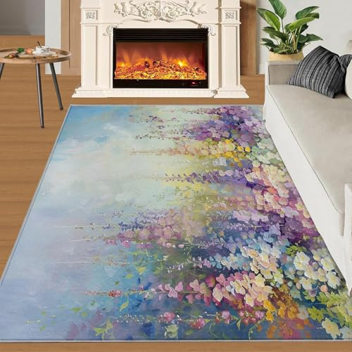 Abstrakte Teppiche für Schlafzimmer, 80 x 150 cm, Efeu, romantischer Teppich für Wohnzimmer, Frühlingsblumenteppich, rutschfest, waschbar, schmutzabweisend, Teppich für Spielzimmer