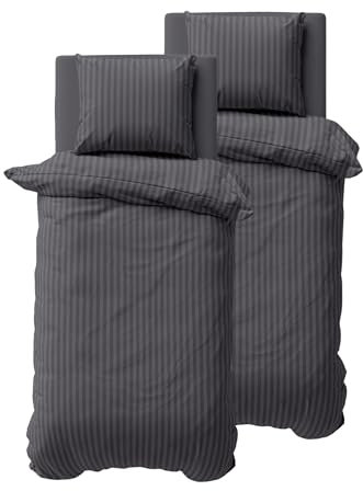 ZIRVEHOME Bettwäsche Set vierteilig, Zwei 135x200cm Bettbezüge, Damast, Microfaser, Anthrazit