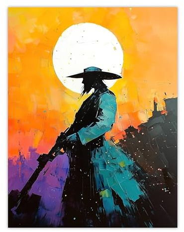 Artery8 Wild West Sunset Desperado Cowboy Concept Art Living Room Extra Large XL Wall Art Poster Print