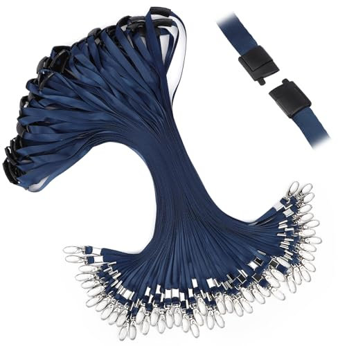 Segus Tour de Cou Porte Clé, 50 Pièces Cordon Clef Cou avec Fermeture de Sécurité, Laniere avec Boucle Pivotante en Métal, pour Femmes et Hommes (Bleu Foncé)