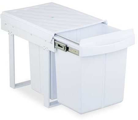 Relaxdays Poubelle encastrable pour la Cuisine, 3 bacs, 20 litres et 10 litres, HLP : 41,3 x 34 x 51,8 cm, Blanche