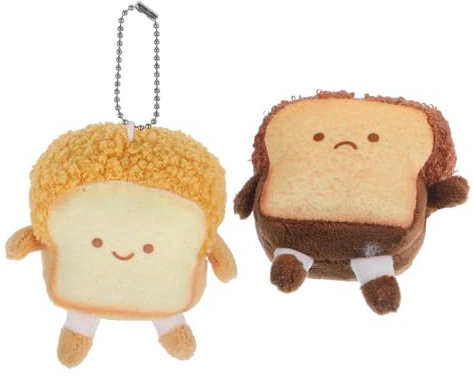 BESPORTBLE 2 Stück Schlüsselanhänger Mit Gefülltem Toast Motiv Aus Stoff Kleiner Anhänger Mit Lebendigem Gesicht Geeignet Für Taschen Und Hängedeko