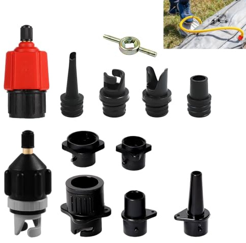 Wjelet Aufblasbarer SUP Pumpenadapter，Paddle Board Ventiladapter Mit 9 Standard Luftpumpendüsen für Schlauchboote, Stand Up Paddle Board, Aufblasbarer Bett
