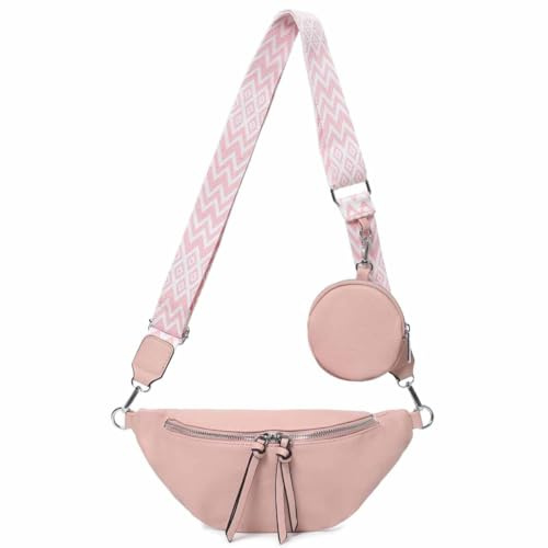 Damen Brusttasche Crossbody Tasche Umhängetasche Hüfttasche Cross-Over Bodybag Schultertasche Bauchtasche Handytasche Kunstleder Rosa V1