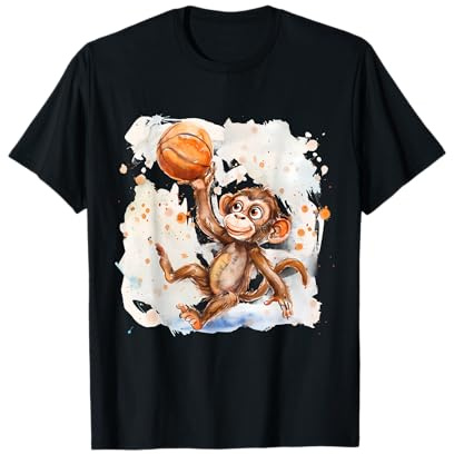 Panier de basket-ball mignon singe aquarelle dessin panier de basket-ball T-Shirt