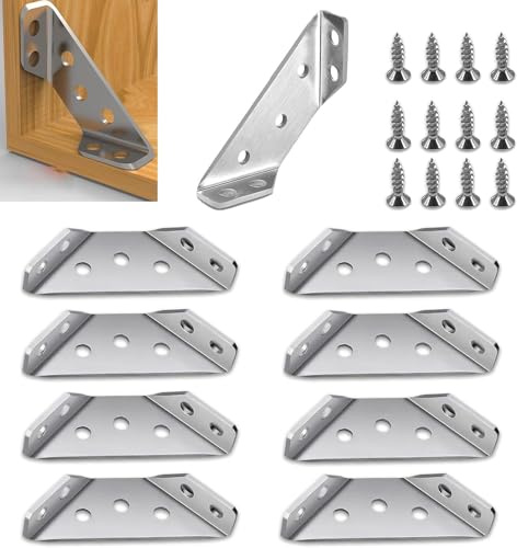 Lot de 20 Connecteurs D'angle Equerre Fixation Inox Equerre Metal équerre de Fixation Connecteur Metal Support d'angle avec Vis, Equerre Angle pour Étagère, Armoire, Table, Chaise, Bureau