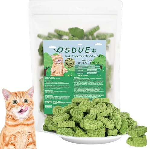 OSDUE Cat Grass Teething Stick, 50g Edible Freezed Drying Cat Grass Treats, Cats Teeth Cleaner, Catnip Toys Natural Oral Cleaning for Increase Appetite,Hairball Removal