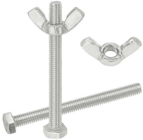 12 Pieces Stainless Steel Wing Nut and Hex Bolt Set, Ideal for DIY, Furniture Assembly, and Industrial Applications (M6 × 60mm)