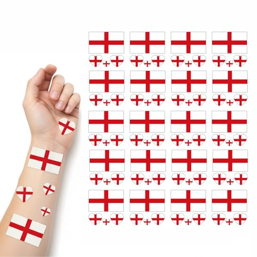 20 PCS England Flag World Theme Temporary Tattoo Transfer Stickers Twenty pieces each Remembrance Day Decorations St Georges Flags For football Supporters Sports Teams Teamsootball Fans, Families
