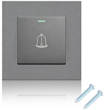 NIYATA Bouton de Sonnette Exterieur, 220-250V 16A, Interrupteur Verre Trempe avec Vis, Installation Facile, Usage Domestique Hotelier, Design Encastre, Gris