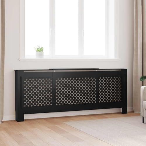 Ordellia MDF Heizkörperverkleidung Schwarz 205 cm, Heizkörper Zubehör mit verstellbarer Länge, modernes Lattenrost Design, Regalablage für Wohnzimmer, Wand Montage, dekorative Abdeckung