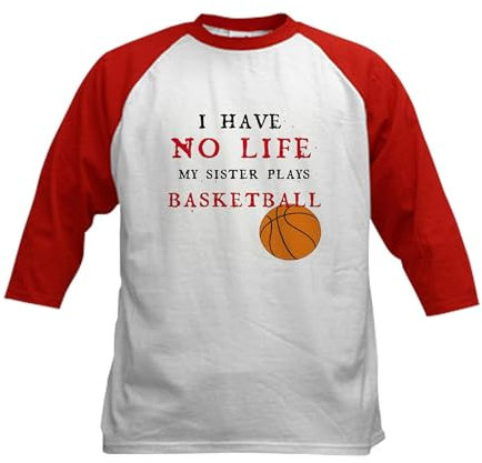 CafePress - No Life.Basketball Kids Baseball Jersey - Kids Cotton Baseball Jersey, 3/4 Raglan Sleeve Shirt Red/White