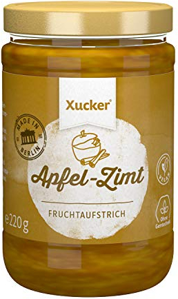 Xucker Fruchtaufstrich Apfel-Zimt gesüßt mit Xylit - 74% Früchte, im 220g Glas, Made in Berlin- vegan, ohne Gentechnik