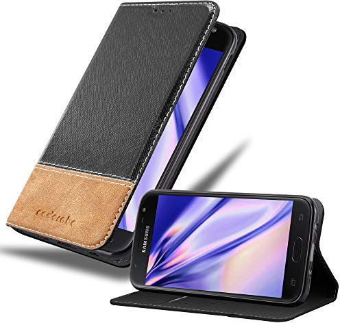 Cadorabo Hülle kompatibel mit Samsung Galaxy J7 2017 aus Premium Kunst Leder Flip Klappbare Stoßfeste Magnetische [Standfunktion] [Kartenfächern] Cover Hülle für Galaxy J7 2017 Tasche in Schwarz