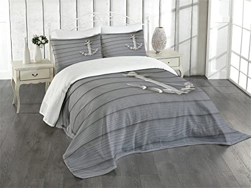ABAKUHAUS Anker Tagesdecke Set, Antike Wand Navy Natur, Set mit Kissenbezügen Maschienenwaschbar, für Doppelbetten 220 x 220 cm, Grau Schwarz