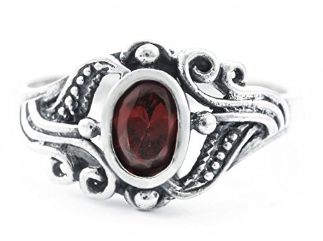 WINDALF Damen Mittelalter-Ring SÎNA h: 1 cm Roter Kristall Hochwertiges Silber (Silber, 66 (21.0))