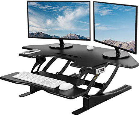 VIVO Black Electric Corner Standing Height Adjustable Cubicle Sit to Stand | 43 Wide Tabletop Desk Riser (DESK-V000VCE)