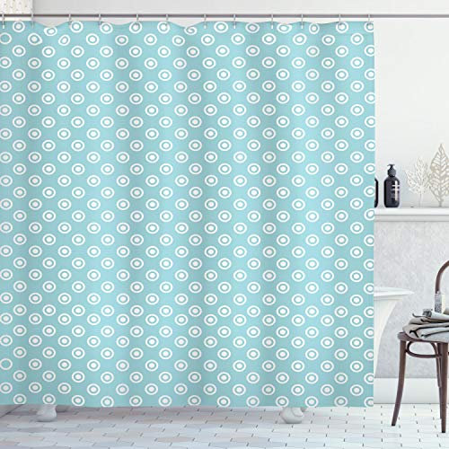 ABAKUHAUS Abstrakt Duschvorhang, Retro-Taste, Stoffliches Gewebe Badezimmerdekorationsset mit Haken, 175 x 220 cm, Blassblau Weiß