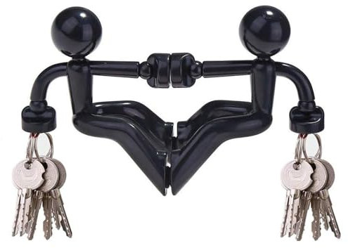 Morn Light 2 Pack Strong Magnetic Key Holder, Fun Man-Shaped Key Hooks with Neodymium Magnet for Fridge, Freezer & Metal Surfaces, Novelty Home Organiser Gift Ideas(2,Black)