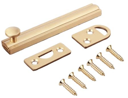 SUPERTOOL Loquet de surface, 1 loquet de porte en laiton anti-rouille simple pour chambre, fenêtre, porte de toilette et portes d'abri de jardin (153 mm x 15 mm, doré brossé)