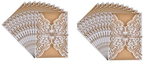 Hochzeit EinladungsKarten,20er Pack Retro Hochzeitseinladung Laser Geschnitten mit Leeren Kraftpapier Innenbögen,Umschlag und Juteschnur Handgefertigte Vintage Karte für Hochzeit Geburtstag Muttertag