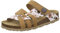 AFS-Schuhe 2120 Damen Pantoletten aus Leder mit Klettverschluss, Bequeme Hausschuhe für Frauen mit Fußbett, Made in Germany (41 EU, braun/Natur-Flower)