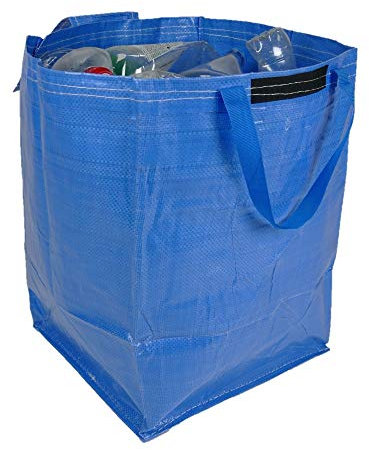 47 Litre Recycling Bag with Top Flap and Handles - Tip Strap - Laminated Wipe Clean Fabric - PREMIUM GRADE - Heavy Duty Woven PP Fabric (1 Bag, Blue)
