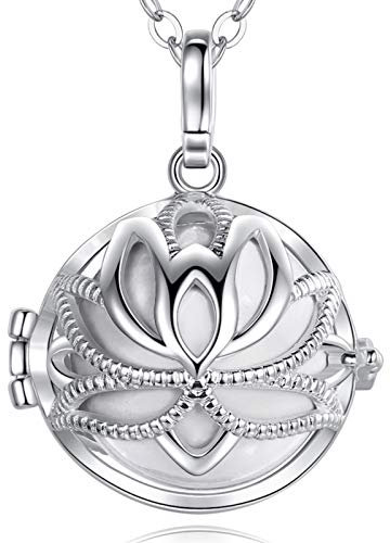 EUDORA Harmony Ball Collier bola de Grossesse Pendentif Lotus Yoga avec Musique souhaitant Carillon Balle pour Femme mère bébé Beau Cadeau de Bijoux, chaîne de 114 cm et 76 cm (Blanc)