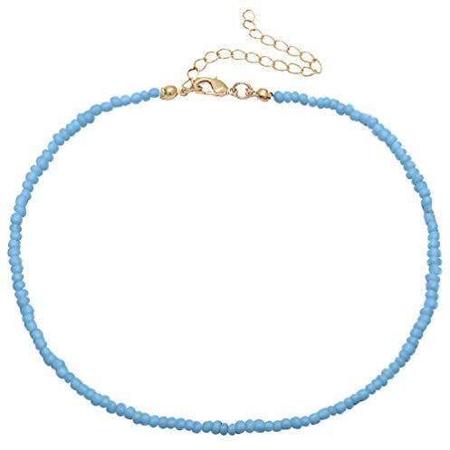 Holibanna Boho Choker Necklace Chain Bead Necklace Tiny Beaded Choker Jewelry for Women and Girls (Blue)