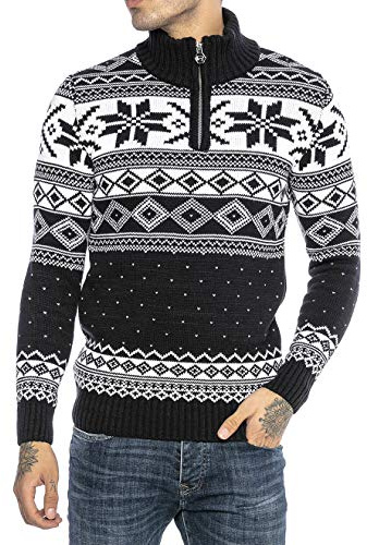 Redbridge Herren Strickpullover Norweger Pullover Stehkragen