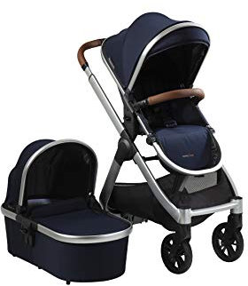BABABING Raffi Pushchair 3-in-1 Travel System, Baby Pushchair Buggy with Infant Car Seat Adapter & Rain Cover, Adjustable Stroller for Newborn - Navy Blue
