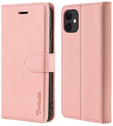 TOHULLE Case for iPhone 11, Premium PU Leather Wallet Case with Card Holder Kickstand Magnetic Closure Shockproof Flip Folio Case Cover for iPhone 11 (6.1 Inch) - Pink