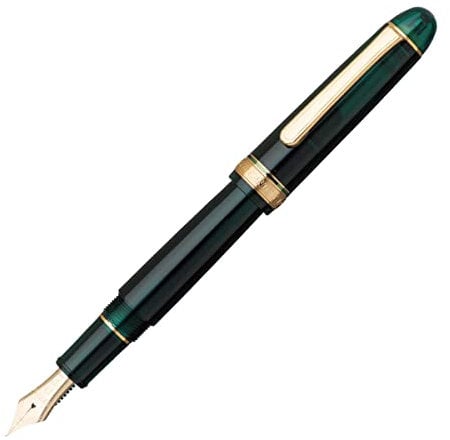 PLATINUM Japanischer Füllfederhalter #3776 Century Gold Trim Laurel Green F/Grün/ 0,28-0,34 mm/Handgefertigt/Feder aus 14-Karätigem Gold/mit Geschenkbox/Füllhalter, PNB15000-41F